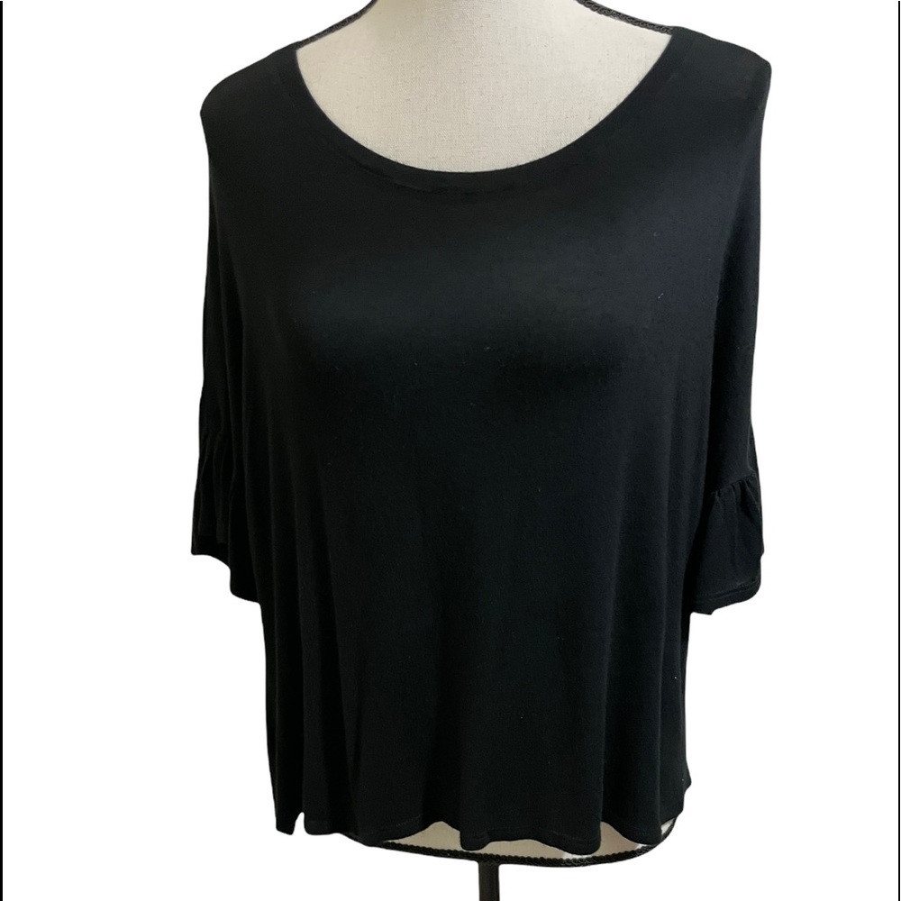 BP womens blouse-round collar fluttery short sleeves Rayon black size Small